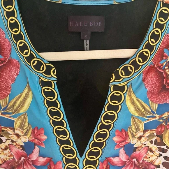 Hale Bob colorful A-line dress with chain link design neckline and cuffs 💃 - Picture 3 of 14